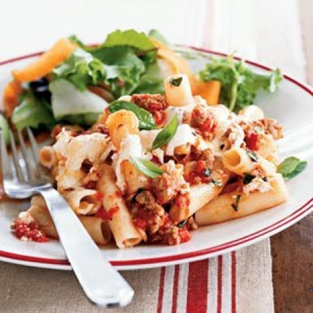 Baked Pasta with Sausage, Tomatoes and Cheese