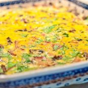 Breakfast Casserole with Spinach, Bacon, and Mushrooms