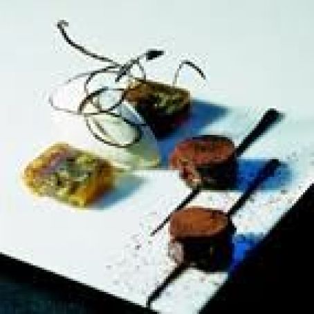 Chocolate Encerraditos with Jamaica Pepper Ice Cream and Pineapple and Muscovado Ravioli