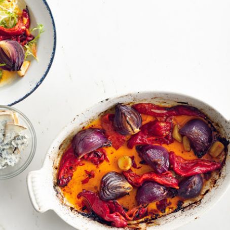 Roasted Pepper and Onion Salad with Blue Cheese
