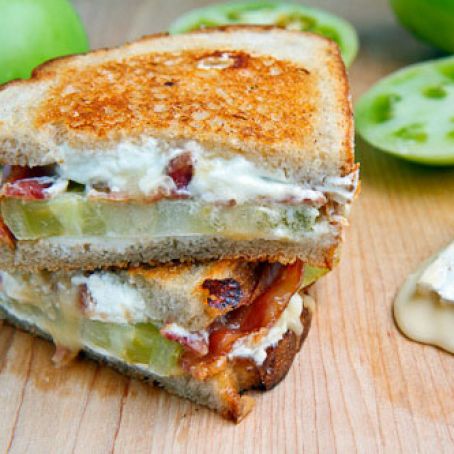 Grilled Brie and Goat Cheese Sandwich with Bacon and Green Tomato