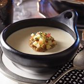 Creamy Garlic Soup with Garlic and Walnut Crouton