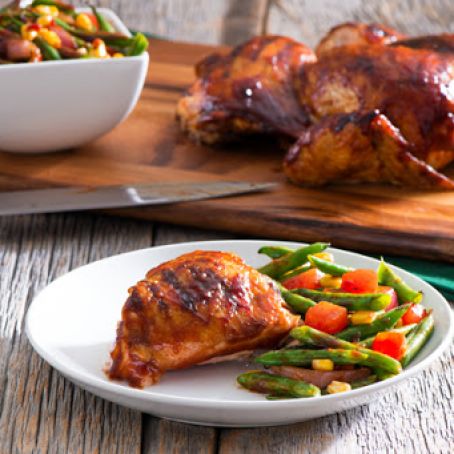 Spatchcock BBQ Chicken with Grilled Green Bean Salad