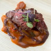 Hanger Steaks with Bourbon and Green Peppercorn Sauce