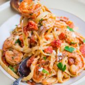 Shrimp Linguine in a Tomato and Feta Sauce (aka Shrimp Saganaki Linguine) on Closet Cooking