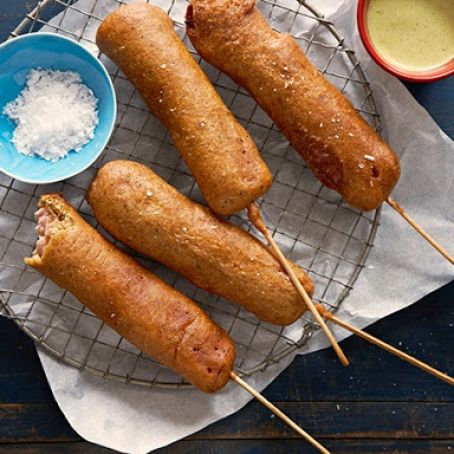 Indian Corn Dogs with Mango Dipping Sauce