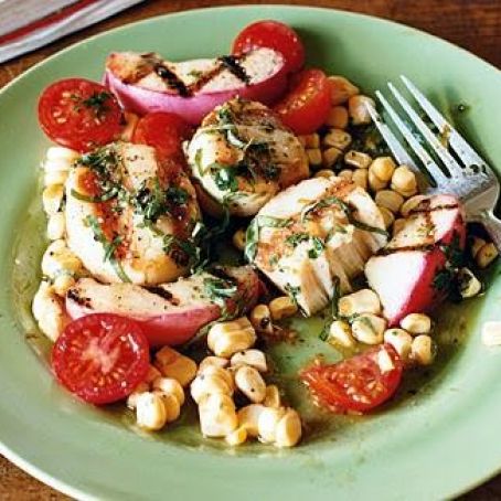 Grilled Scallops and Nectarines with Corn and Tomato Salad