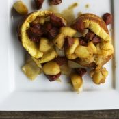 Kielbasa, Apple and Onion Stir-fry with Mini Puff Pancakes