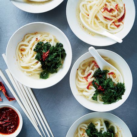 Udon with Preserved Mustard Greens and Chile Sauce