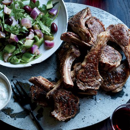Grilled Lamb with Pickled Eggplant Salad and Herbed Yogurt