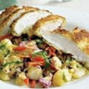 Fried Chicken with Cheesy Potato Hash