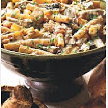 Ziti with Portobello Mushrooms, Caramelized Onions, & Goat Cheese
