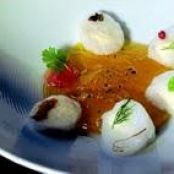 Melon Gelatin with Aromatic Young Almond Meringues