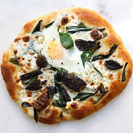 Pizza with Ramps, Morels, and Eggs Recipe