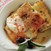 Poached Eggs with Baked Feta and Olives