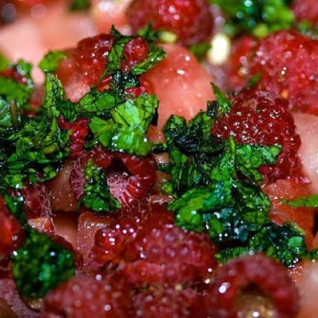 Watermelon Mint Raspberry Salad