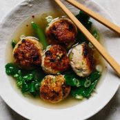 Ginger-Chicken Meatballs with Chinese Broccoli