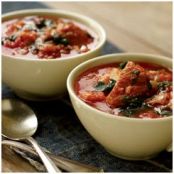 Country Bread and Tomato Soup with Mashed Basil Oil