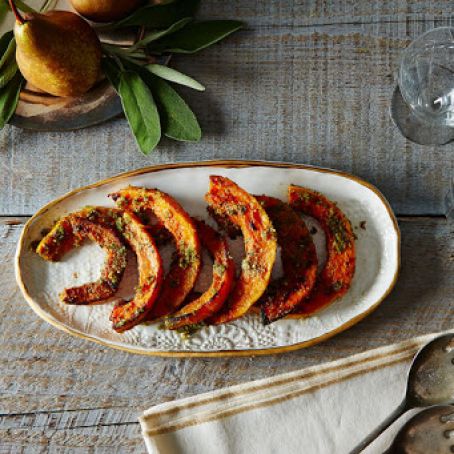 Butternut Squash Wedges with a Sage Hazelnut Pesto