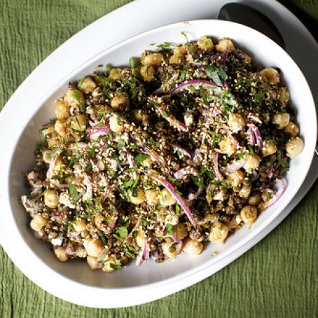 BEAN-Lentil and Chickpea Salad with Feta and tahini