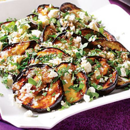 Grilled Eggplant with Garlic-Cumin Vinaigrette with Feta and Herbs