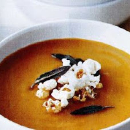 Butternut Squash Soup with Popcorn and Sage