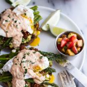 Cotija Guacamole + Chorizo Eggs Benedict with Honey Chipotle Lime Sauce