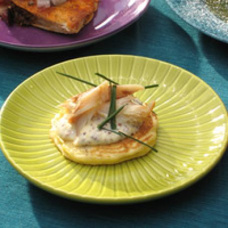 Johnny Cakes with Horseradish Creme Fraiche and Smoked Trout