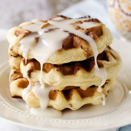 Cinnamon Roll Waffles with Cream Cheese Glaze
