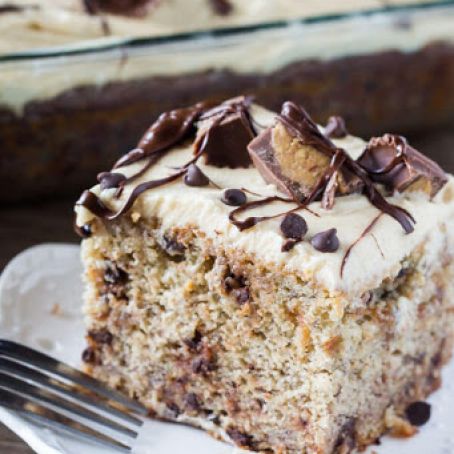 Chocolate Chip Banana Cake with Peanut Butter Frosting