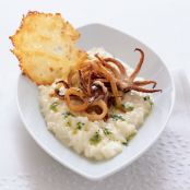 Garlic Risotto with Calamari and Parmesan Crisps