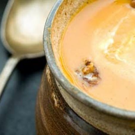 Chipotle Sweet Potato Soup with Chipotle Cinnamon Pecans