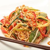 Spicy Peanut Noodle Salad With Cucumbers, Red Peppers, and Basil (Vegan)