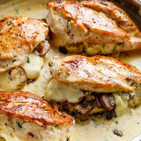 cheesy garlic butter mushroom stuffed chicken