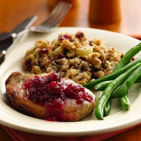 Slow Cooker Pork Chops with Cranberry-Cornbread Stuffing