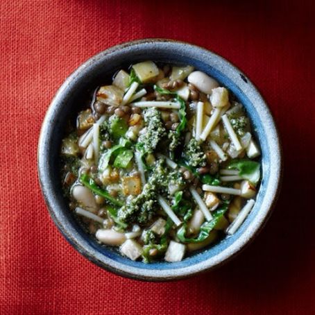 Wintry White Bean Minestrone with Rosemary Pesto