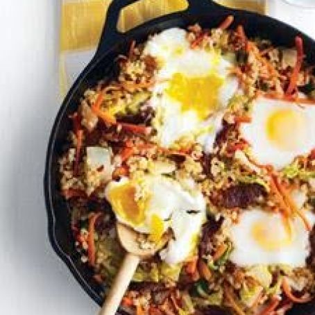 Crisped Brown Rice with Beef/Veggies/Eggs Skillet