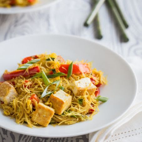 singapore noodles with pan-fried tofu