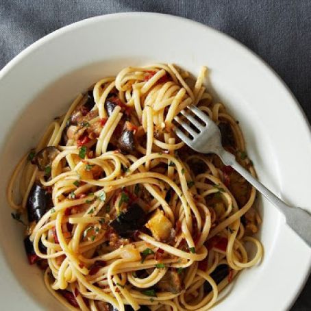 Spicy Eggplant Pasta + Gin Spritz