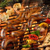 Grilled Sausage with Marinated Shrimp, Peppers and Onions Recipe