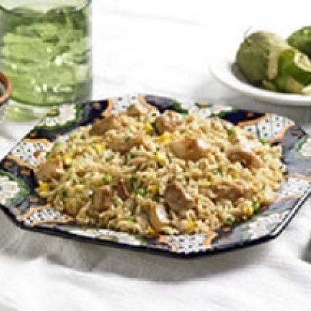 Tomatillo Cilantro Rice with Chicken and Vegetable Confetti