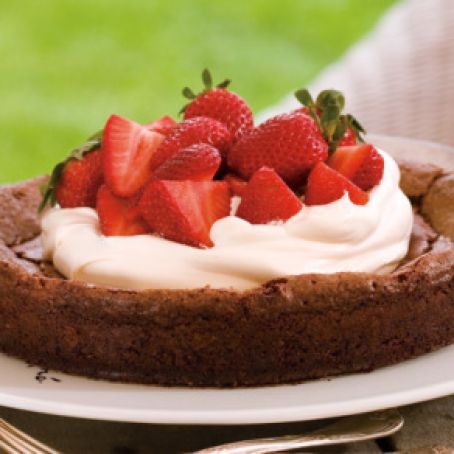 Flourless Chocolate Cake with Strawberries and Cream