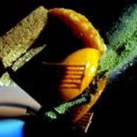 Passion Fruit Sorbet with Caramelized Nibs, Lemon Verbena and Liquorice