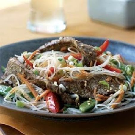 Rice Noodles with Sesame-Ginger Flank Steak