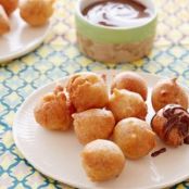 Peanut Butter Banana Fritters Drizzled with Chocolate Sauce