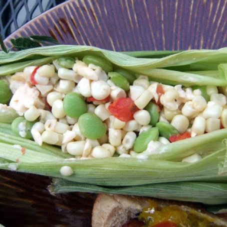 Roasted Succotash In Corn Husks
