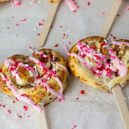 Heart-Shaped Cinnamon Rolls on Sticks