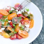 Heirloom Tomato Salad with Garlic Dressing and Goat Cheese