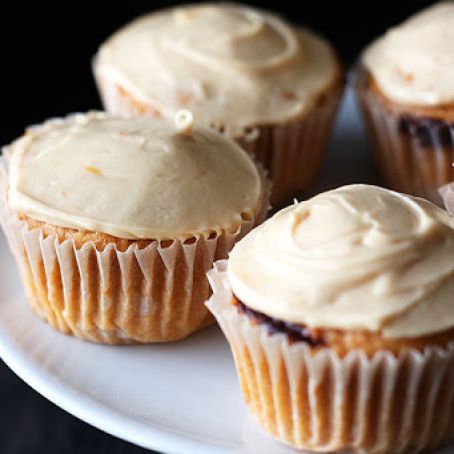 Chocolate Stuffed Sweet Potato Cupcakes with Caramel Icing