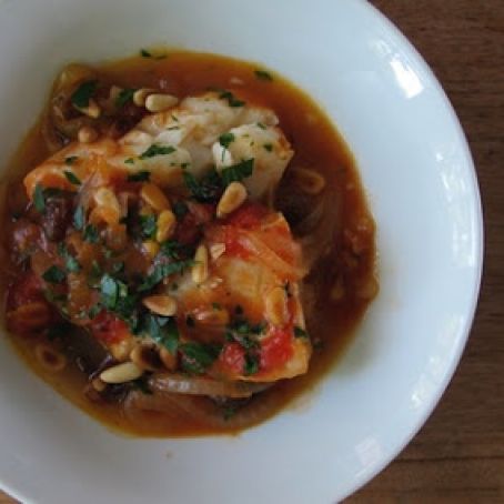 Cod with Tomatoes, Pine Nuts
